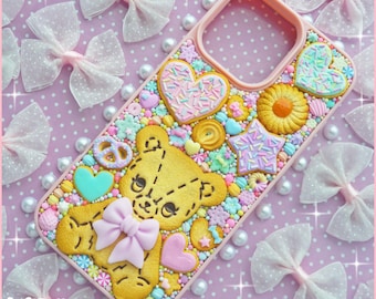 Kawaii Bear Cookie Decoden Phone Case for iPhone 16 Pro Max by Dolly House