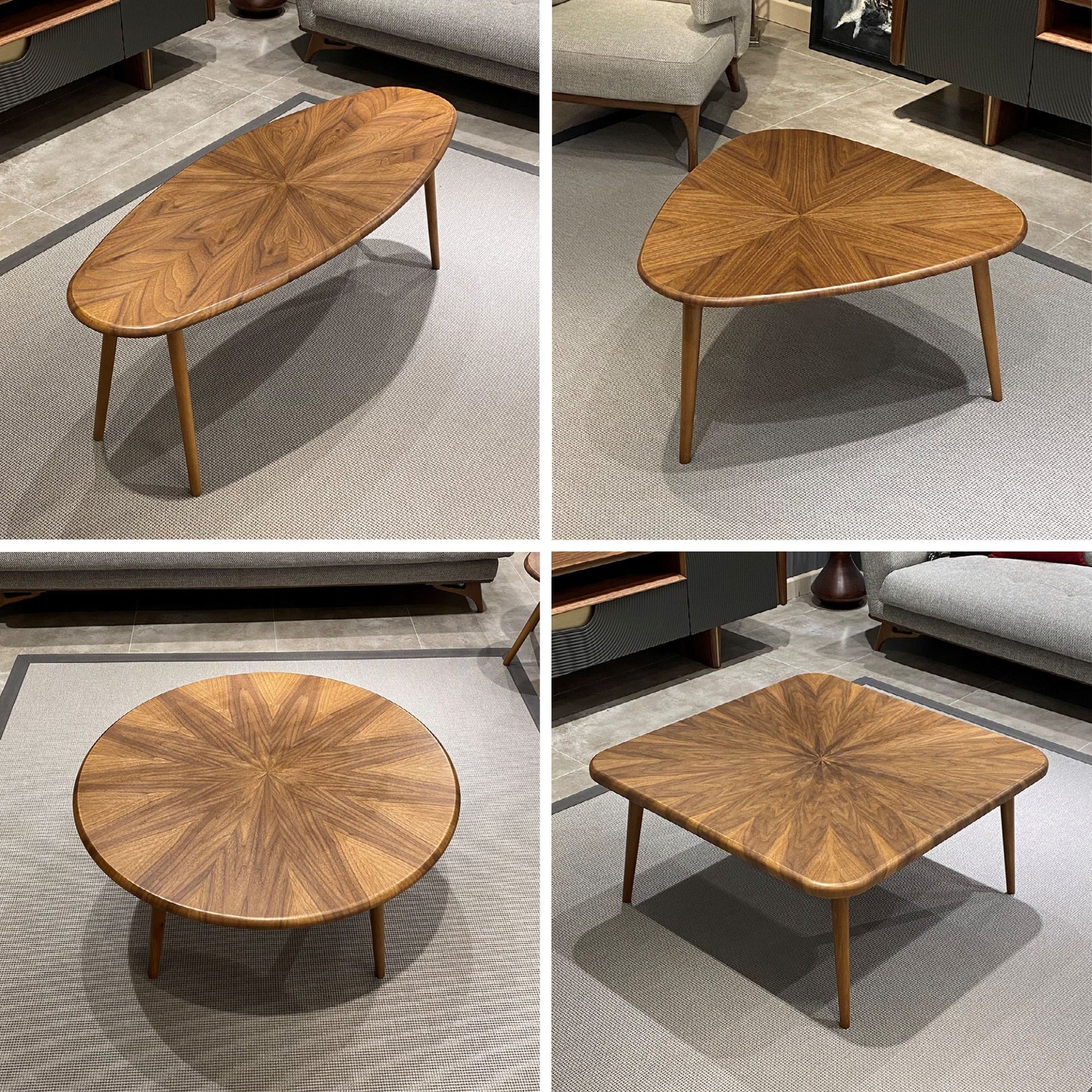 Wooden Walnut Veneer Coffee Table Mid Century Modern Coffee Etsy