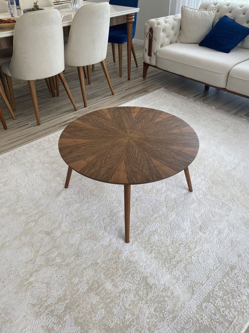 Wooden Round Walnut Coffee Table Mid Century Modern Coffee Etsy