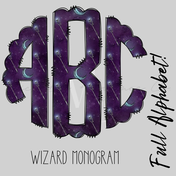 Wizard Monogram Doodle Monogram Letters Sublimation PNG Etsy