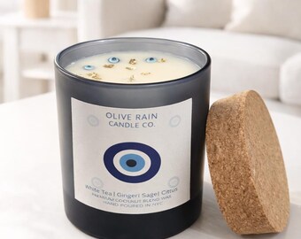 Evil Eye Candle| Protection Candle| Spa gift| white tea| sage