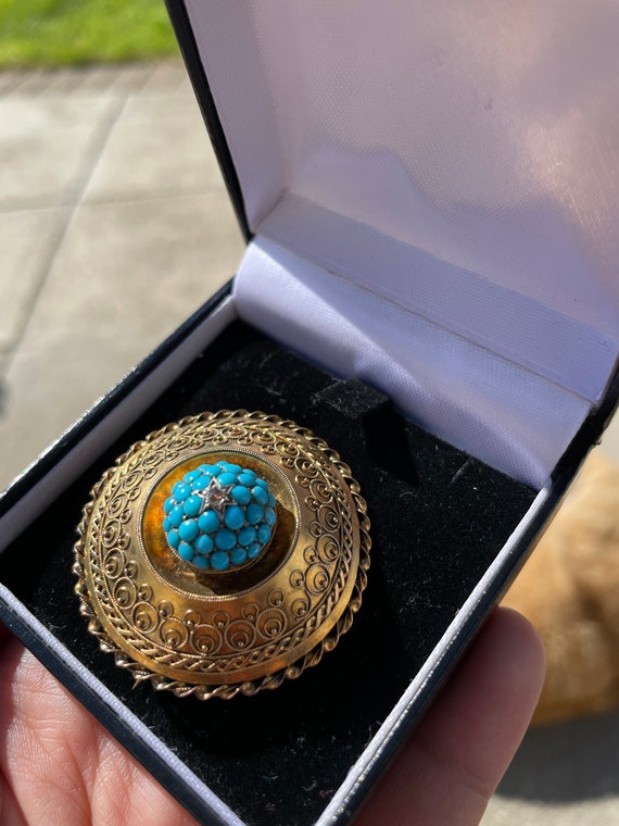 Antique Victorian Turquoise and Diamond Dome Broo… - image 1