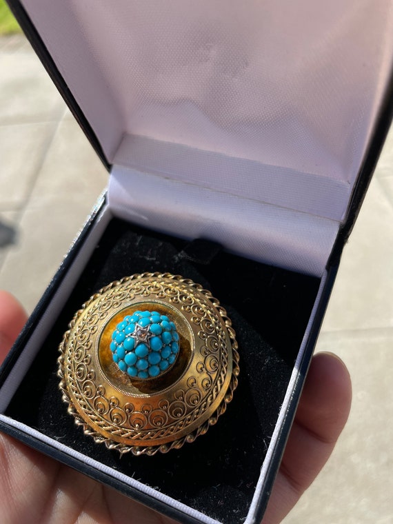 Antique Victorian Turquoise and Diamond Dome Broo… - image 3