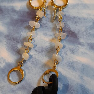 Moonstone bead loop earplug earrings - Crystal hoop and lightning charm ear plug holders - festival and gig accessory image 7