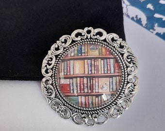 Library Bookshelf Brooch, Literary Jewellery, Vintage Bookshop Brooch, english teacher, lbrarian, gift, Book jewellery, bibliophile gift,