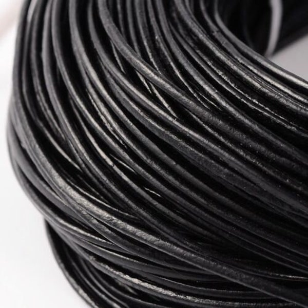 Black Leather Cord, Black Leather Thong, Black Leather Necklace, Cowhide Leather Cord Thong 2mm 3mm Black bracelet necklace making lacing