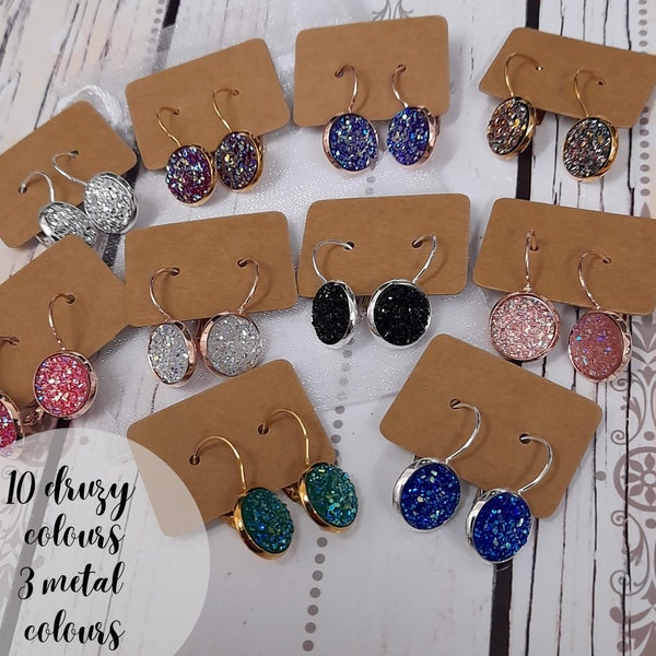 Sparkling earrings, druzy leverback earrings, affordable druzy earrings, druzy hoop earrings, druzy dangle earrings, bridesmaid earrings,