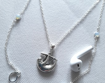 Sloth loop earplug or earbud necklace - quirky festival jewellery