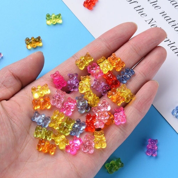 100 bear beads, Teddy bear acrylic beads, mixed colours bear beads, gummy bear beads, jelly bear beads, cute kawaii beads, bright colours,