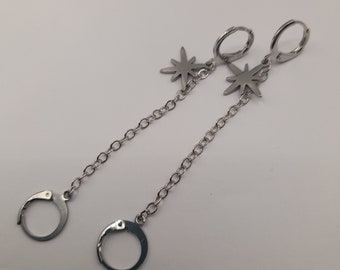 North star huggie hoop or hook loop earplug earrings - Stainless steel -