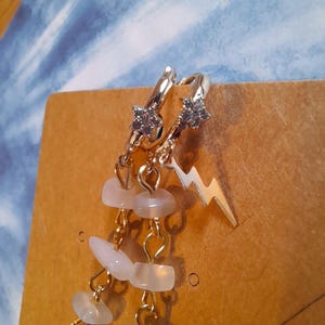 Moonstone bead loop earplug earrings - Crystal hoop and lightning charm ear plug holders - festival and gig accessory image 9