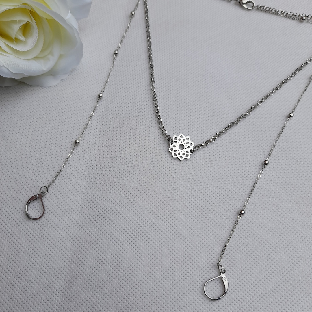 Mandala Earplug Chain Necklace, Flower Loop Earplug Jewellery, Air Pod