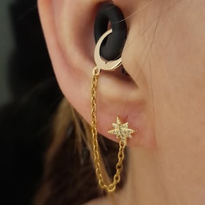 Gold stars stud loop earplug earrings - removable secure holders - festival jewellery