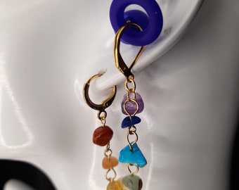 Chakra Gemstone Loop Earplug Holder Earrings - 18k stainless steel hoop clips