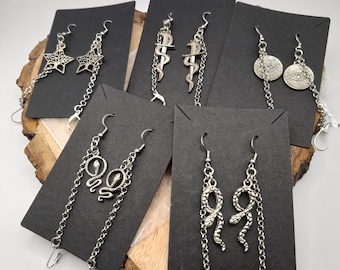 Loop earplug chain earrings - snake - evil eye - sword - star - tree - various design loop earplug jewellery - pagan - witchy - alternative