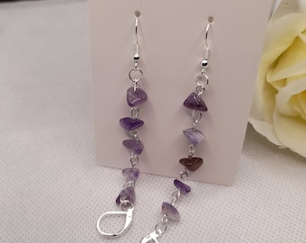 アメジストビーズチェーン耳栓イヤリング、エアポッド用イヤリング、ループ耳栓イヤリング、紛失防止イヤリング、アメジストループ耳栓ジュエリー、