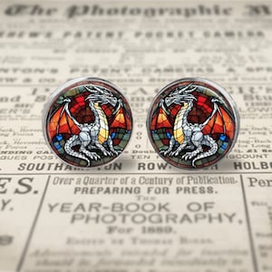 Stained glass dragon glass image cufflinks - Available in Platinum Bronze Gold Silver with Velvet Pouch - Wedding gift - Best Buddy Gift,