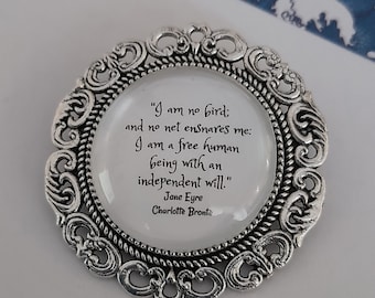 Charlotte Bronte Quote Brooch, I am no bird, Jane Eyre Quote Brooch, Bookish Gift, Teacher Gift, Bookish jewellery, book quote fashion,