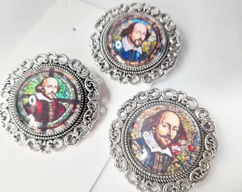 Shakespeare Stained Glass Brooch: Literary Gift for Theatre Lovers
