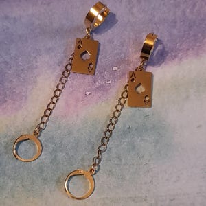 Gold ace of spades loop earplug earrings - chunky hoop