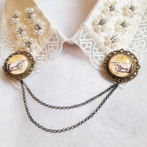 Victorian pointing finger collar pin and chain - double brooch - blouse collar accessory - shirt collar chain accessory - chain sweater clip