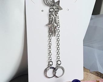 North star charm diamante huggie hoop loop earplug earrings - Anti Loss safety chain jewellery accessory for loop earplug -