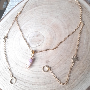 Wire wrapped pink agate loop earplug necklace