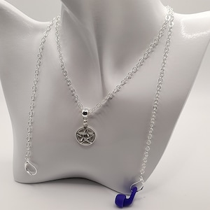 Silber Pentagramm Anhänger Halskette - Anti-Verlust Sicherheitskette für Loop Ohrstöpsel oder Funkkopfhörer - alternativer Loop Ohrstecker Schmuck