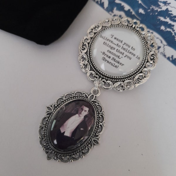 Halloween Costume Accessory, Dracula Quote Brooch, Bram Stoker Quote, Literary Jewellery, Book quote brooch, Hammer Horror Jewellery,