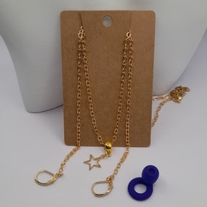 Dainty star charm loop earplug necklace - gold charm and chain with earplug holder clips - ear plug holder chain jewellery -
