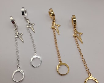 Gold or silver north star chunky huggie hoop loop earplug earrings - Anti Loss safety chain jewellery accessory for loop earplug -