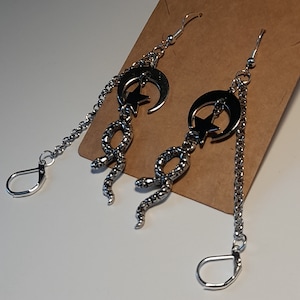 Himmlische Schlange Ohrring Kette: Mond Stern Ohrsteckerhalter