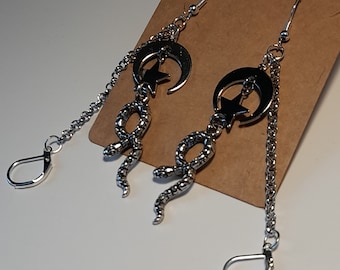 Celestial Snake Earring Chain: Moon Star Earplug Holder