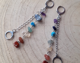 Chakra Gemstone Earring Holders: Stainless Steel Huggie Hoops for Loop Earplugs