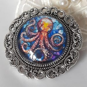 Octopus brooch - Octopus pin with velvet gift bag - Sea Ocean Creature jewellery accessory - Unique Jewellery Gift - Quirky Animal Pin