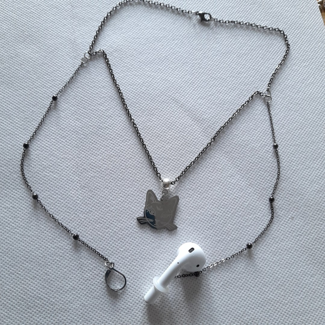 Mystic Cat Earplug Chain Necklace, Loop Earplug Jewellery, Air Pod