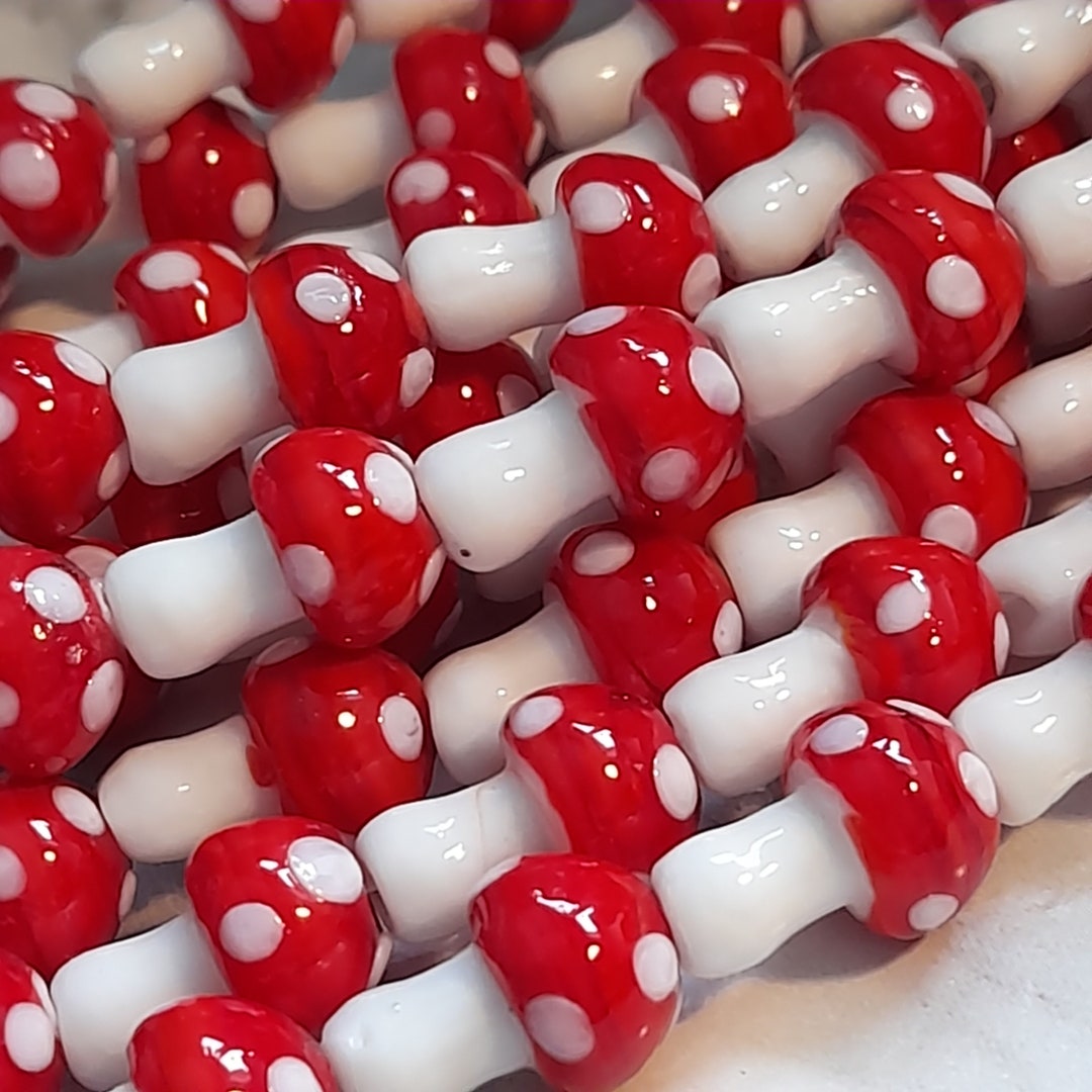 Red and White Mushroom Beads 16mm Glass Mushroom Beads Etsy