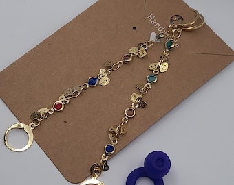 Evil eye glass charm loop earplug earrings - gold chain ear plug holder accessory -