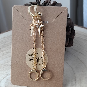 Gold North Star Diamante Huggie Hoop Loop Ohrstecker Ohrringe, Anti Loss Sicherheitskette Schmuckzubehör für Loop Ohrstecker