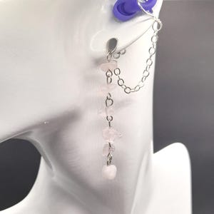 Rosenquarz Perlen Loop Ohrstecker Ohrringe - Edelstahl Tropfen Ohrstecker und Kette Anti-Verlust Ohrstecker Zubehör - Musik Festival Schmuck