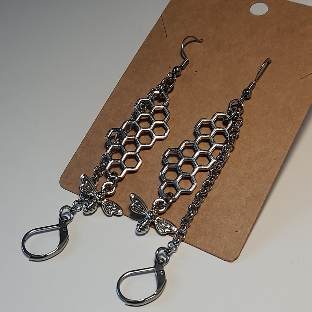 Silver Bee Earplug Earrings, Anti Loss Chain for Earplugs