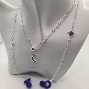 Silver Moon & Star Earplug Necklace: Anti-Loss Safety Chain