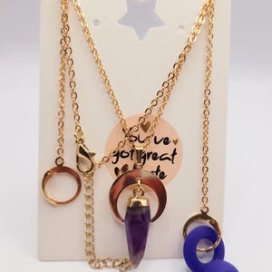 Witchy Gemstone Loop Earplug Necklace – Gold Crescent Moon Jewelry