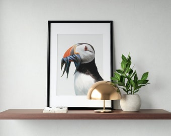 Papageientaucher Vogel Kunstdruck, Vogel Wandkunst, Papageientaucher Digitale Malerei. Süßer Kunstdruck für Vogelliebhaber