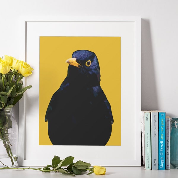 Bobby the Blackbird, Blackbird Art Print, Blackbird Wall Art, Bird Print, Blackbird Digital Print