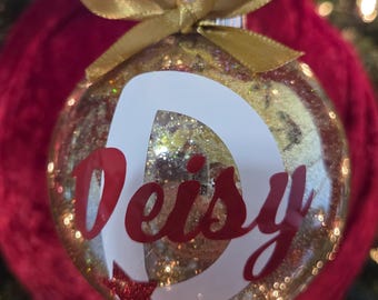Personalized Glitter Christmas Ball Ornament, Family Name Gift