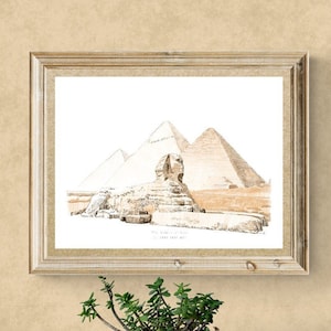 Great Sphinx of Giza poster, egyptian art prints, drawing of the great sphinx, historical decor, sphinx wall decor, ancient egypt gift ideas