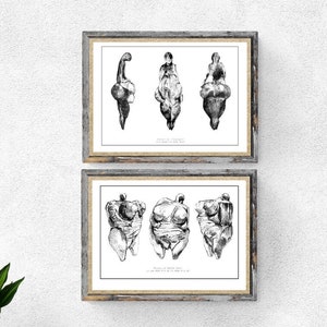 Venusstatue paläolithische Poster, Set mit 2 Göttinnen-Postern, Venus von Lespugues und Vom Hohle Fels, Archäologie-Geschenk, Geschichts-Klassenzimmer-Dekor
