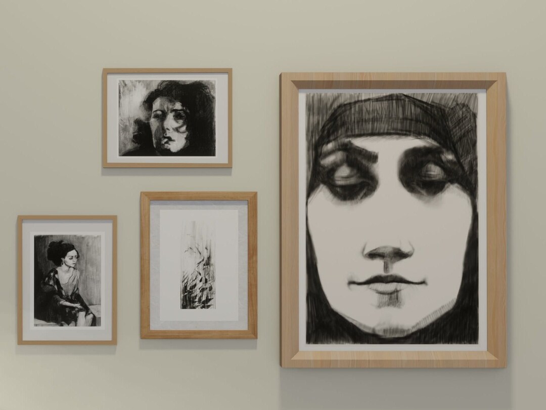Black and White Wall Art Prints Woman Drawing Print Charcoal Etsy