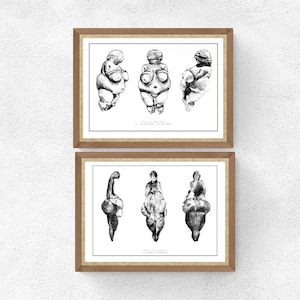 Stone age poster, Venus of willendorf, Venus of Lespugues, scientific sketch, paleolithic art, Archeology decor, history teacher gifts